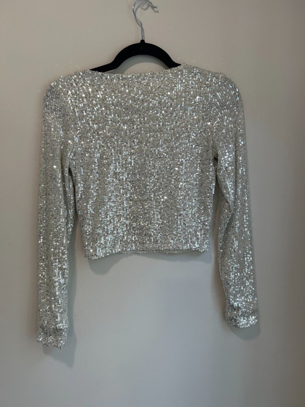 Z Supply Aurora Sequin Top XS Silver Long Sleeve Party Holiday Glam Crop Top - Picture 5 of 7